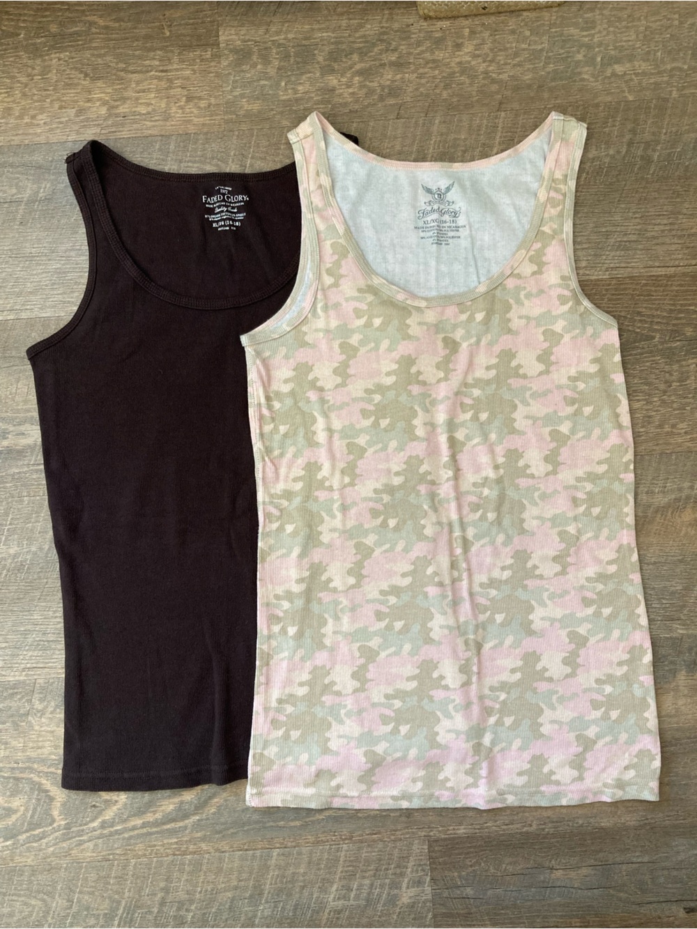 Organic Cotton  & Cotton Blend Ribbed Brown & Pink Camouflage Tank Tops